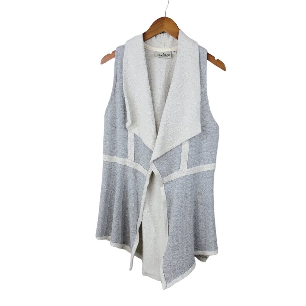 Goddess Gear Open Drape Front Vest Jacket Size Medium Sherpa Fleece Lined Grey